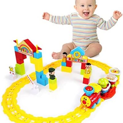 Discount Deserthome Toddler Electric Train Set, Musical Train Toys with Tracks and Building Blocks, Train Set for Toddler 12 18 Months, Learning Birthday Gift for 1 2 3 4 5 Year Old Boys Girls Kids