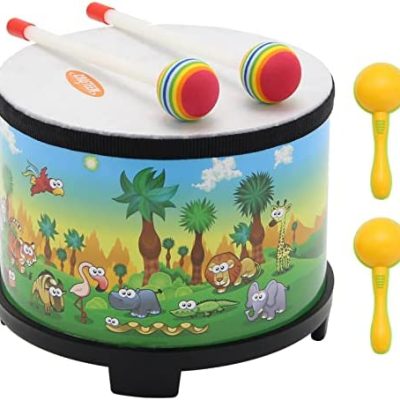 Shop Crafteem Floor Tom Drum for Kids 8-inch Percussion Instrument Music Drum with 2 Mallets and Color Maracas for Children Special Christmas Birthday Toy Gift (8 inch)