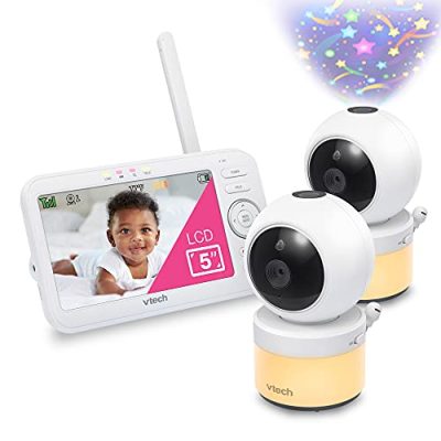 Shop [Upgraded] VTech VM5463-2 Video Baby Monitor 5″ LCD with 2 Cameras, Battery 12 Hrs. Video Mode, Pan Tilt Zoom, Color Night Light, Glow On The Ceiling Projection, Sound Activated Features, Two-Way Talk