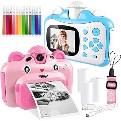 Discount Mobile Toys Instant Printing Camera for Kids with Color Pens- Kids Selfie Camera. Image and Video Recorder, 12MP Photo Shooting, 180-Degree Rotating Feature. Gift for Ages 5, 6, 7, 8, 9, 10 (Blue)