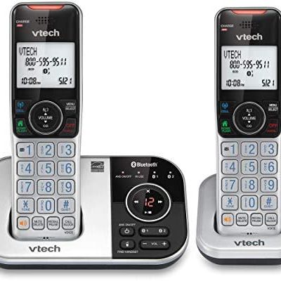 Discount VTECH VS112-2 DECT 6.0 Bluetooth 2 Handset Cordless Phone for Home with Answering Machine, Call Blocking, Caller ID, Intercom and Connect to Cell (Silver & Black)