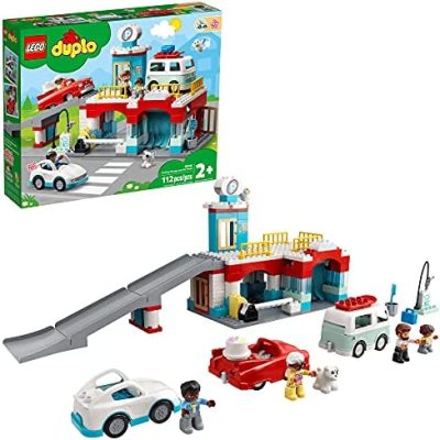 Shop LEGO DUPLO Parking Garage and Car Wash 10948 Kids’ Building Toy Featuring a Car Wash, Gas Station and Car Park; New 2021 (112 Pieces)