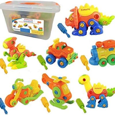 Shop Kidtastic Set of 7 Take Apart Toys, Dinosaurs, Helicopter, Train, Truck, Motorcycle, STEM Building Set, Engineering Kit for Boys, Girls, Toddlers, Age 3, 4, 5 Year Old