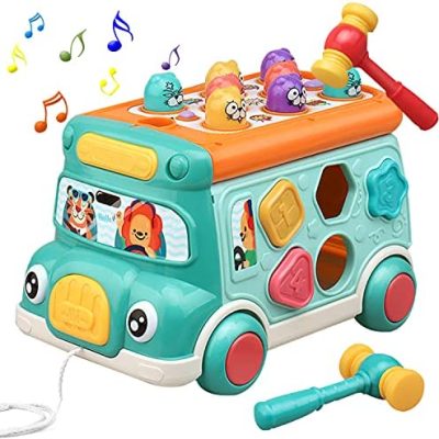 Shop Cute Stone Push Pull Bus Toy, Baby Musical Learning Toys with Sound & Light, Whack-a-Mole Game, Shape Matching, Gear, Toy Clock, Activity Bus Toy Early Education Gift for Toddler Boys Girls