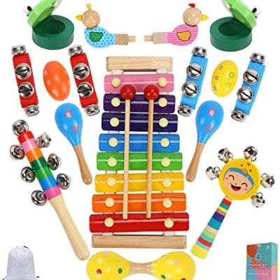 Discount Kids Musical Instruments, Wooden Percussion Toys for Boys and Girls, Toddler Music Toy Set with Xylophone and Maracas, Children Educational Music Gift