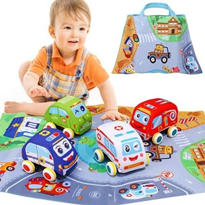 Shop Baby Toys for 1 Year Old Soft Car Toys with Playmat Storage Bag, Baby Toys 12-18 Months, Pull Back Car Toys for Toddlers 1-3, Gift for 1 2 3 Year Old Boys Girls